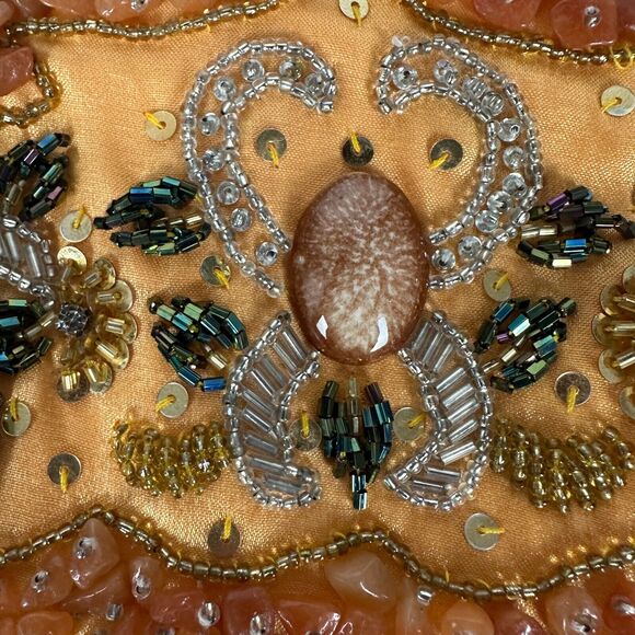 Heavy Beaded Stones Handbag Clutch Purse Unbranded Yellow Orange Party - Picture 2 of 9